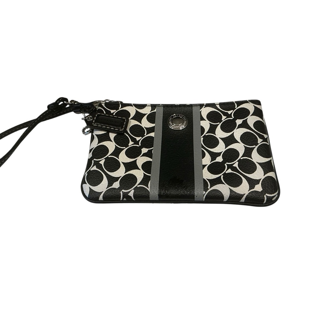 Coach Chelsea heritage stripe wristlet in black and white signature canvas